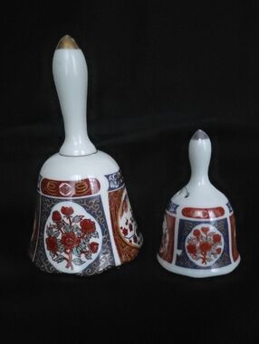 Ceramic Decorative Hand Bell with Red Floral Motif